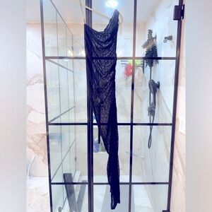 LIONESS One Shoulder Crochet and Lace Maxi Dress - Black Size Medium